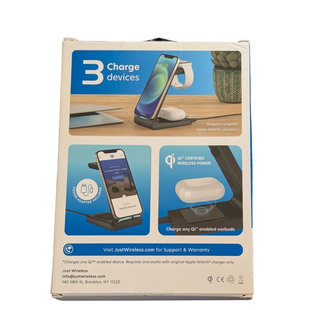 Bb.N Just Wireless 3-in-1 Desktop Stand Qi Charging‎ Station 10W Fast Charge Blk